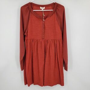 NWT Umgee USA Women's Rust Red Slub Babydoll Tunic Top Medium Boho Lagenlook